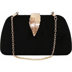 Women's Black Tan Wedding Bridal Evening Clutch with Leopard Purse with Chain